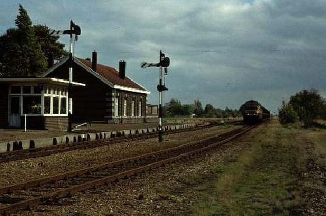 station Budel Dia (46307) perronzijde. oktober 1976.